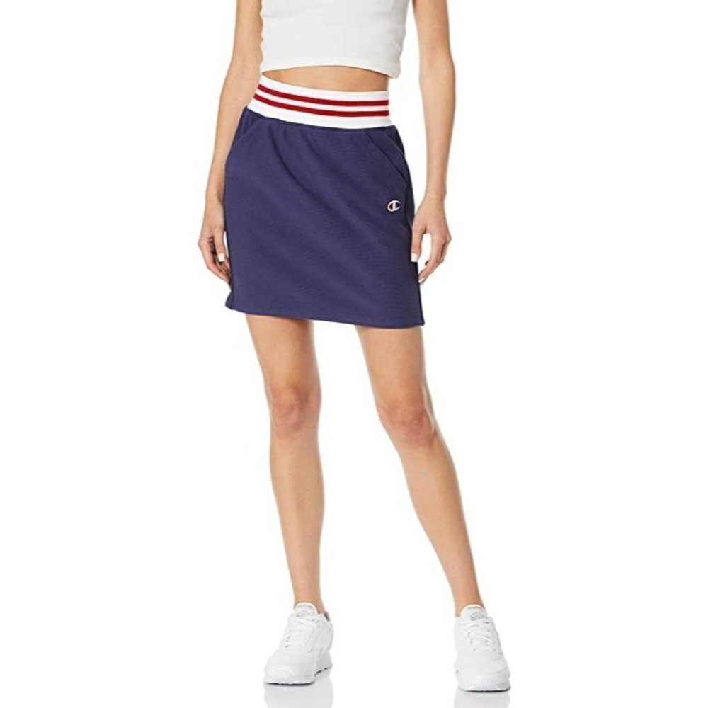 Champion Red White And Blue Fleece Lined‎ Reverse Weave Stripe Mini Skirt Size S